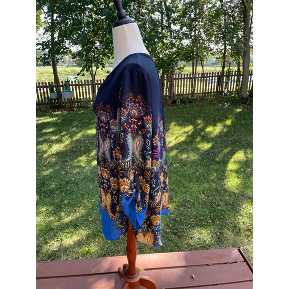 Plus Size 2X Paisley Print Blouse 3/4 Sleeve V-Neck Valerie Stevens Womens Flora - Picture 3 of 9